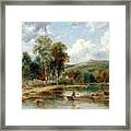 River Landscape With Two Boys Framed Print