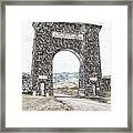 Roosevelt Arch 1903 Gate Old Time Dirt Road Yellowstone National Park Colored Pencil Digital Art Framed Print