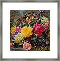 Roses By A Pond On A Grassy Bank Framed Print