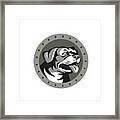 Rottweiler Guard Dog Head Metallic Circle Retro Framed Print