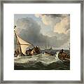 Sailboats And Fishing Boats In Rough Sea Framed Print