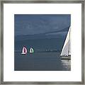 Sailing Boats By Stormy Weather, Geneva Lake, Switzerland Framed Print