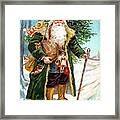 Santa Claus With Lots Of Toys, Gifts And A Christmas Tree Framed Print