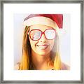 Santa Hat Woman Celebrating Christmas In Australia Framed Print