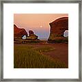Sea Stacks And Moon At Twilight Framed Print