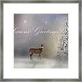Seasons Greetings With Deer Framed Print