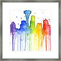 Seattle Rainbow Watercolor Framed Print
