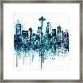 Seattle Skyline Monochrome Watercolor Framed Print