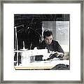 Self Portrait Of The Artist And Man Sewing Framed Print