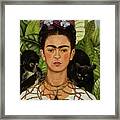 Self-portrait With Thorn Necklace And Hummingbird Framed Print