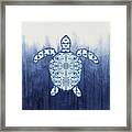 Shibori Blue 1 - Patterned Sea Turtle Over Indigo Ombre Wash Framed Print