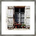Shutters And Geraniums Framed Print