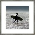 Silhouette Surfer At Beach Framed Print