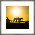 Sillhouette Of Tractors Planting Wheat Framed Print
