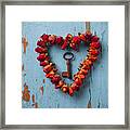 Small Rose Heart Wreath With Key Framed Print