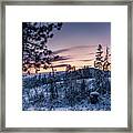 Snow Coved Trees And Sunset Framed Print