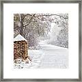 Snow Covered Brick Pillar Framed Print