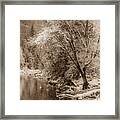 Snow Softly Falling On The Banks Of The Merced River Framed Print