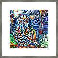 Snowy Owl Abstract With Moon Framed Print