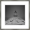 Spring Point Ledge Lighthouse Blizzard In Black N White Framed Print