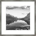 St Mary Lake Clouds And Sunrise Black And White Framed Print
