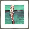 Standig On A Cold Beach With Hesitation Framed Print