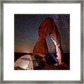Starlight Tent Camping At Delicate Arch Framed Print