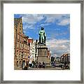Statue Of Jan Van Eyck Beside The Spieglerei Canal In Bruges Framed Print