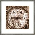 Steampunk - 24 Hour Antique Clock Sepia Framed Print