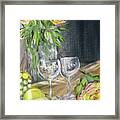 Still Life With Lemons, Roses  And Grapes. Painting Framed Print