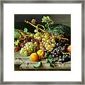 Still Life With Pomegranate Grapes And Melon Framed Print