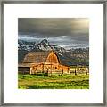 Storm Clouds Over The Mormon Barn In Grand Teton National Park Framed Print
