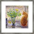 Striped Jug With Spring Flowers Framed Print