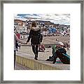Strolling Along Lyme Regis Beach Framed Print