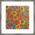 Sunflowers In Blue Pitcher. Framed Print