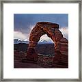 Sunrise At Delicate Arch Framed Print