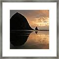 Sunset At Haystack Rock Framed Print