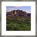 Superstitions Mountains On Green Framed Print