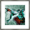 Surrealist And Abstract Painting In Orange And Turquoise Color Framed Print