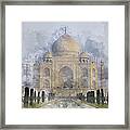 Taj Mahal Digital Watercolor On Photograph Framed Print