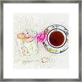Tea And Journals With Ranunculus Framed Print