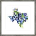 Texas Blue Texas Map On White Framed Print