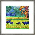 Texas Cows And Calves At Sunset Painting T Bertram Poole Framed Print