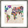 Text Map Of The World Framed Print