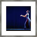 The Beautiful Ballerina Dancing In Blue Long Dress Framed Print
