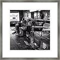 The Old City Barber Shop In Black And White Framed Print