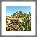 The Old Wagon And Cactus Patch In Front Of One Of The Seven Sisters In San Luis Obispo California Framed Print
