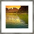 The Sun Goes Down On The Mountain-china Guilin Scenery Lijiang River In Yangshuo Framed Print