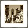 Times Square Ny Overlooking The Square Sepia Framed Print