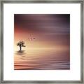 Tree And Birds On Lake Sunset Framed Print